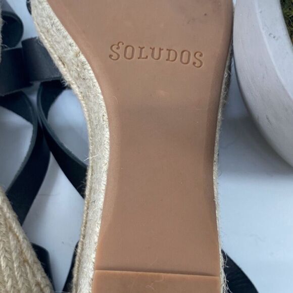Soludos Women's Charlotte Leather Wedge Espadrille Sandal Black‎ Tan Size 8.5 - Picture 10 of 11